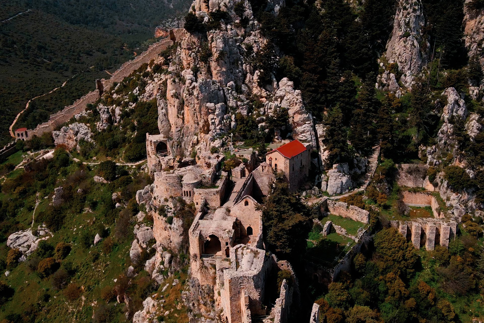 Saint Hilarion Castle in Kyrenia, North Cyprus on sunny day with clear sky